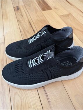 Women’s Black Knit Slip-On Sneakers with White Sole